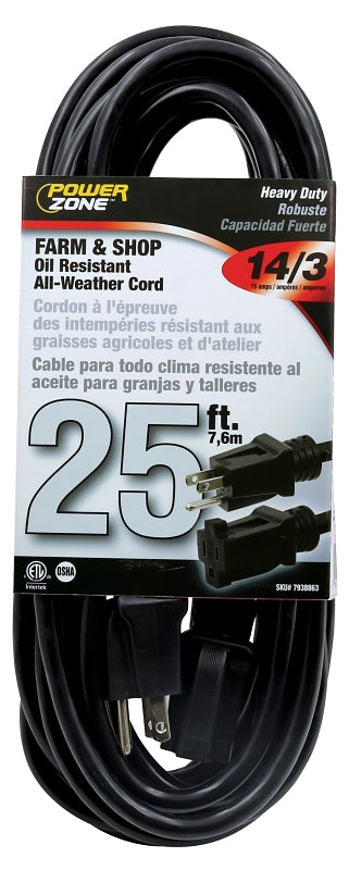 PowerZone Extension Cord Black Jacket 14/3 SJTOW