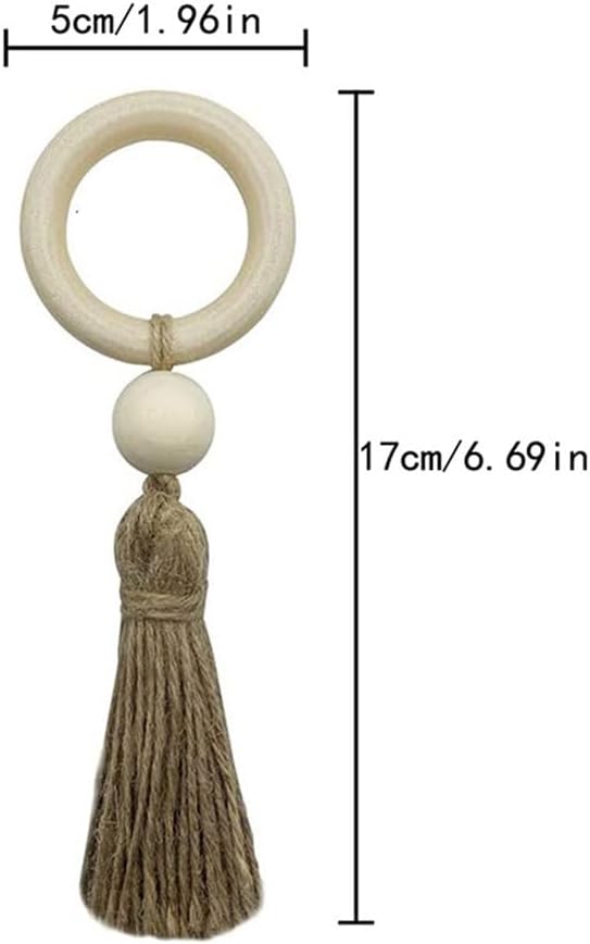 RUSTIC WOOD NAPKIN RINGS W/ TASSEL