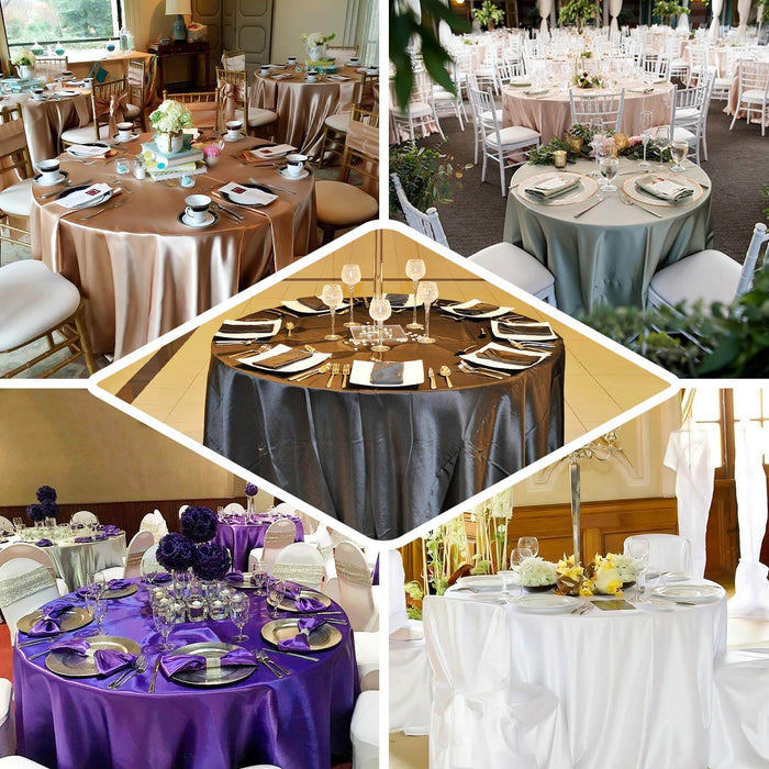 Elegant table settings in various colors for events and celebrations.