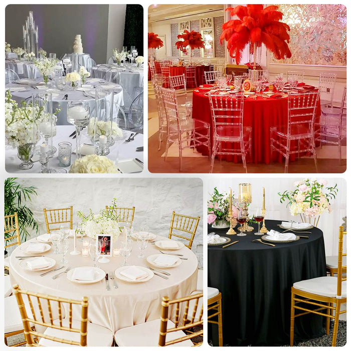 Elegant wedding and event table settings in various styles and colors.
