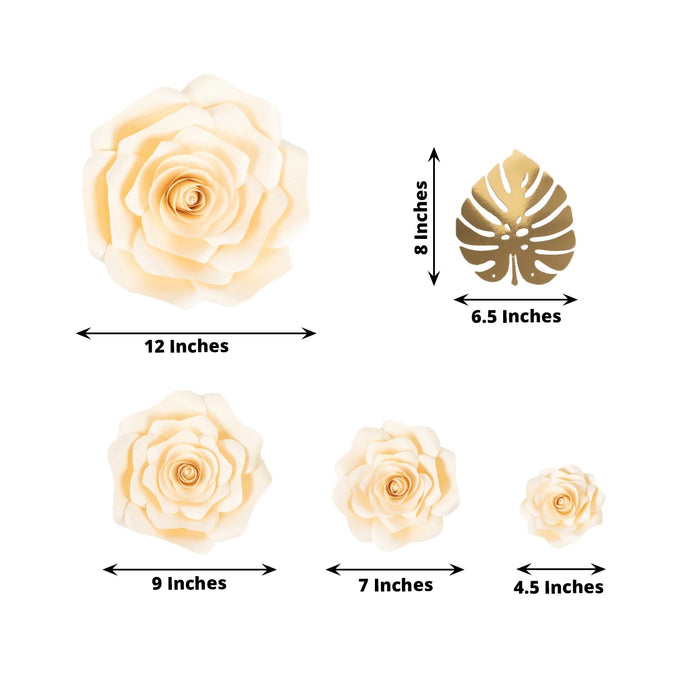 Cream paper flower set with sizes from 4.5 to 12 inches.