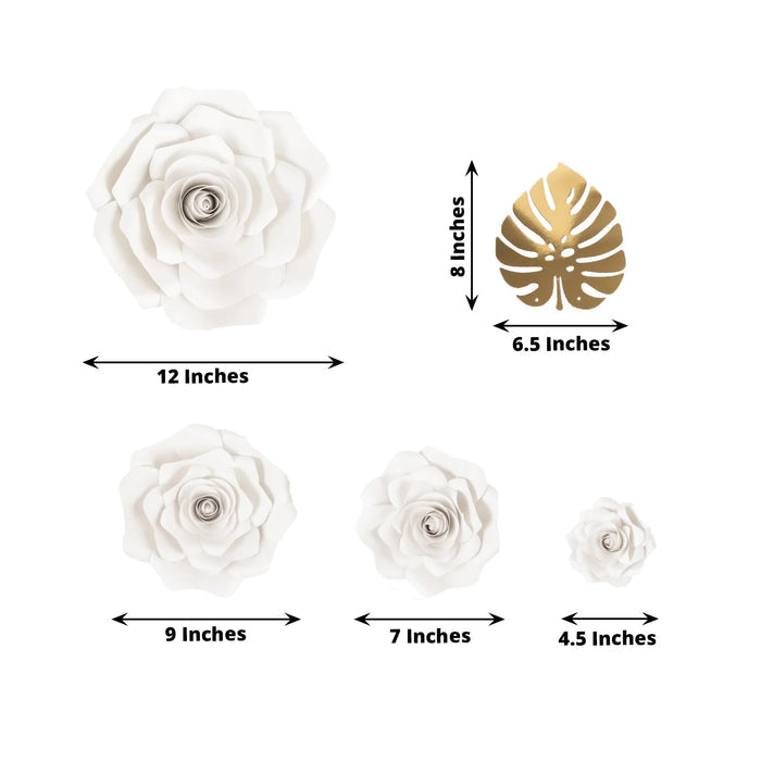 White paper flower set with various sizes for home decor display.
