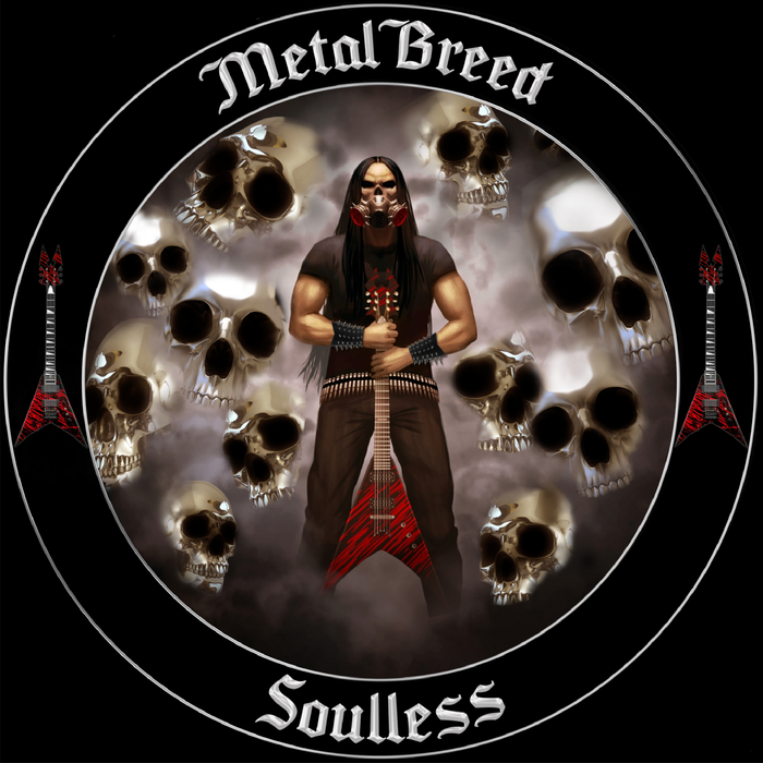 Soulless Red Guitar Chrome Skull Black Eye Light Clouds Black Leather Black Link Black Metal Mesh