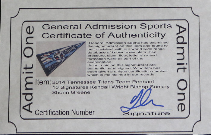 Tennessee Titans 2014 Team Signed Autographed Pennant Bishop Sankey Jake Locker Kendall Wright