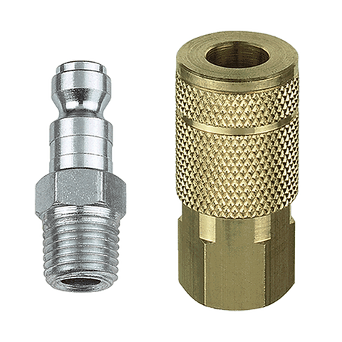 Tru-flate 1/4" T Design x 1/4" NPT Steel Plug/Coupler Set