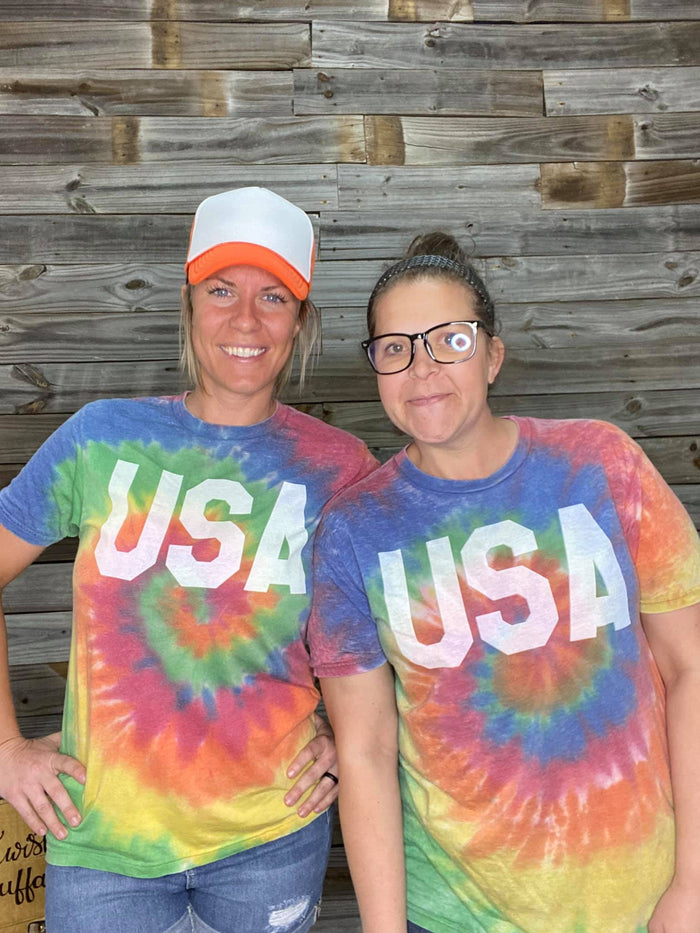 {ULTRA SOFT TIE DYE USA} Multi-Colored Acid Wash Crew Neck Tee