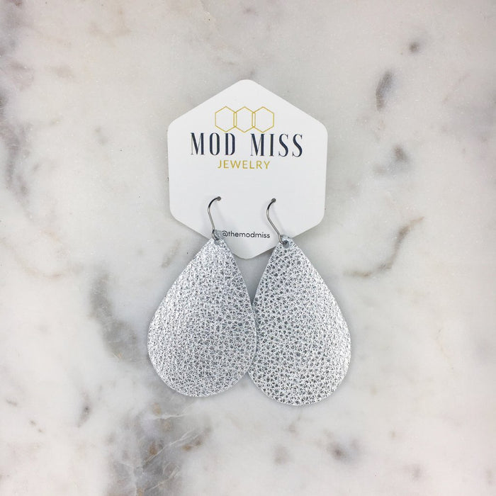 "Vanessa" Metallic Silver Chunky Leather Teardrop Earrings - twistedbuffaloboutique