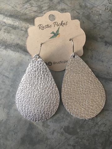 "Vanessa" Metallic Silver Chunky Leather Teardrop Earrings - twistedbuffaloboutique