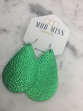"Verde” Metallic Green Chunky Leather Teardrop Earrings - twistedbuffaloboutique