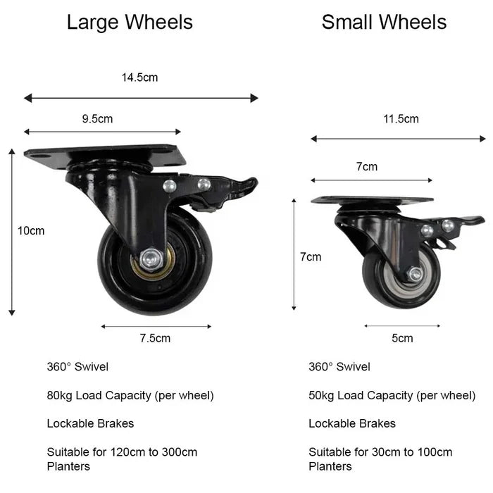 Wheels for Planters - Set of 6 - 3.94 inch Wheels - Large Wheels