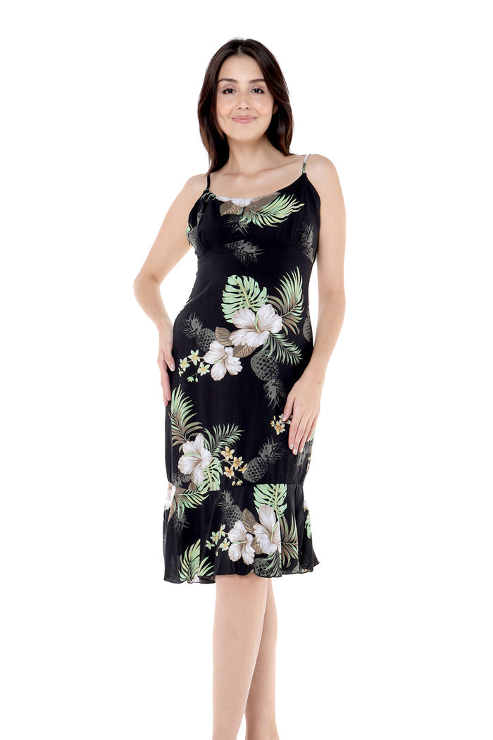 Women's Mermaid Ruffle Dress in Pineapple Garden Black