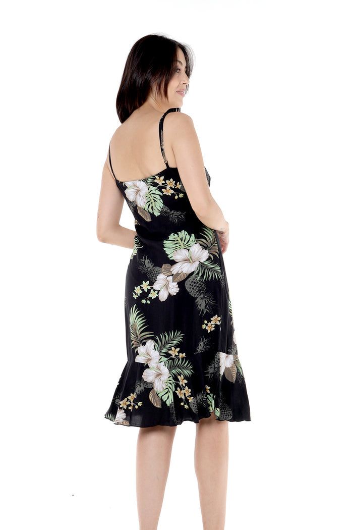 Women's Mermaid Ruffle Dress in Pineapple Garden Black