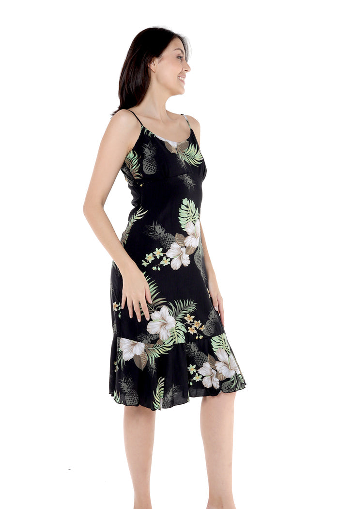 Women's Mermaid Ruffle Dress in Pineapple Garden Black