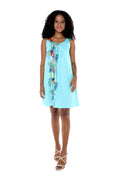 Women's Round Neck Shift Dress in Orchid Paradise Turquoise