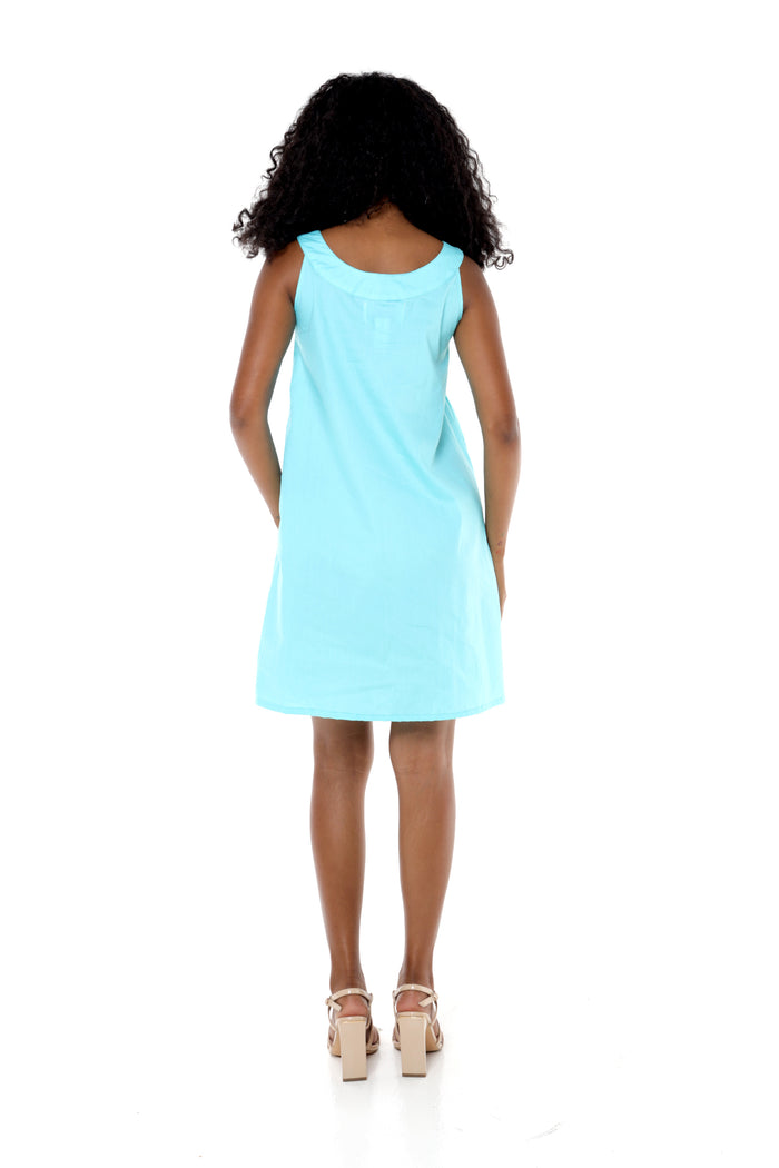 Women's Round Neck Shift Dress in Orchid Paradise Turquoise