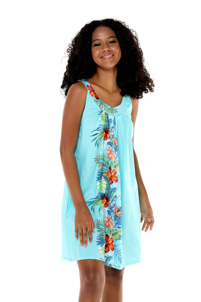 Women's Round Neck Shift Dress in Orchid Paradise Turquoise